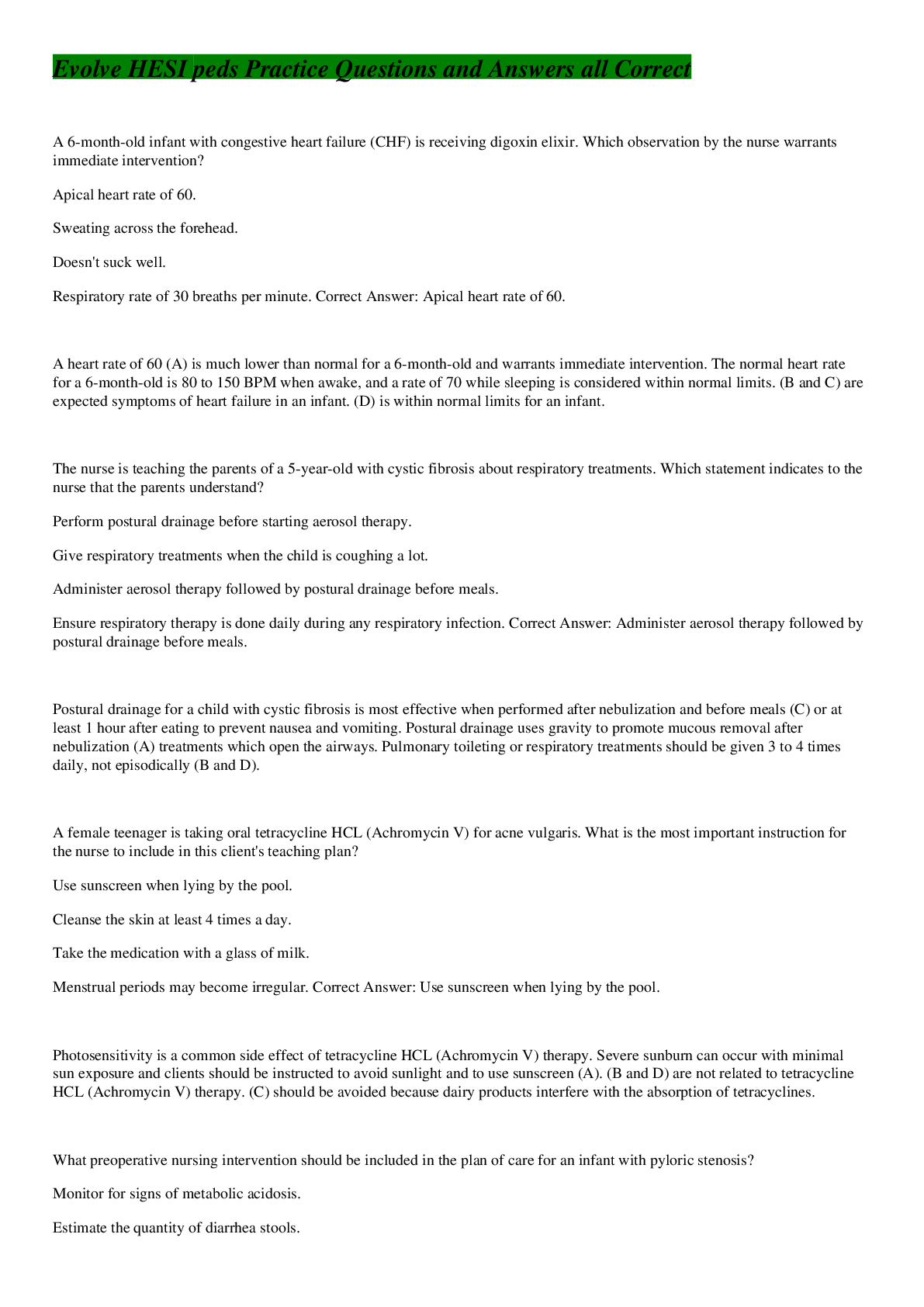 Preview image for Evolve HESI peds Practice Questions and Answers all Correct